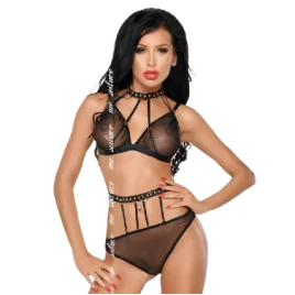 ME-SEDUCE - DOTTY SET TWO PIECES BLACK XXL/XXXL