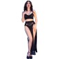CHILIROSE - CR 4672 JUPE TOP NOIRE ET STRING AVEC CHAÎNES DORÉ XL